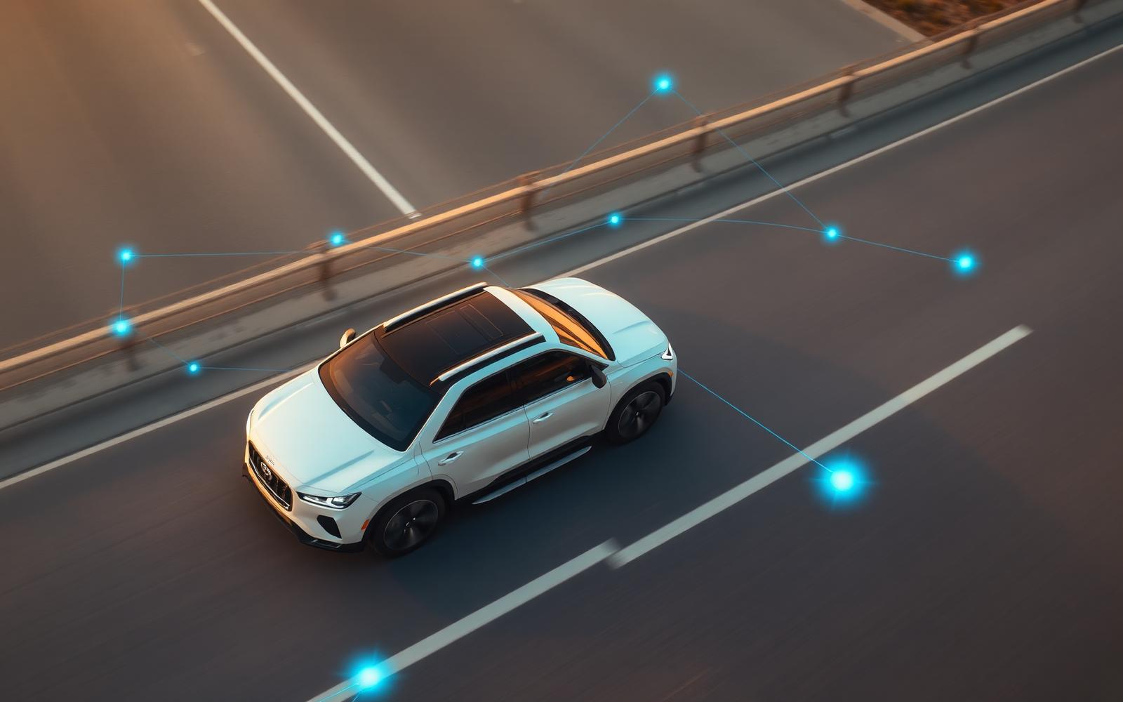 Connected mobility vehicle on the highway with data network overlay
